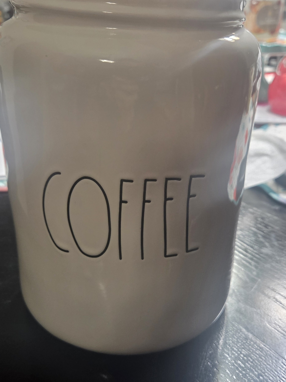 Rae Dunn Cream Ceramic Coffee Canister with Black Lettering